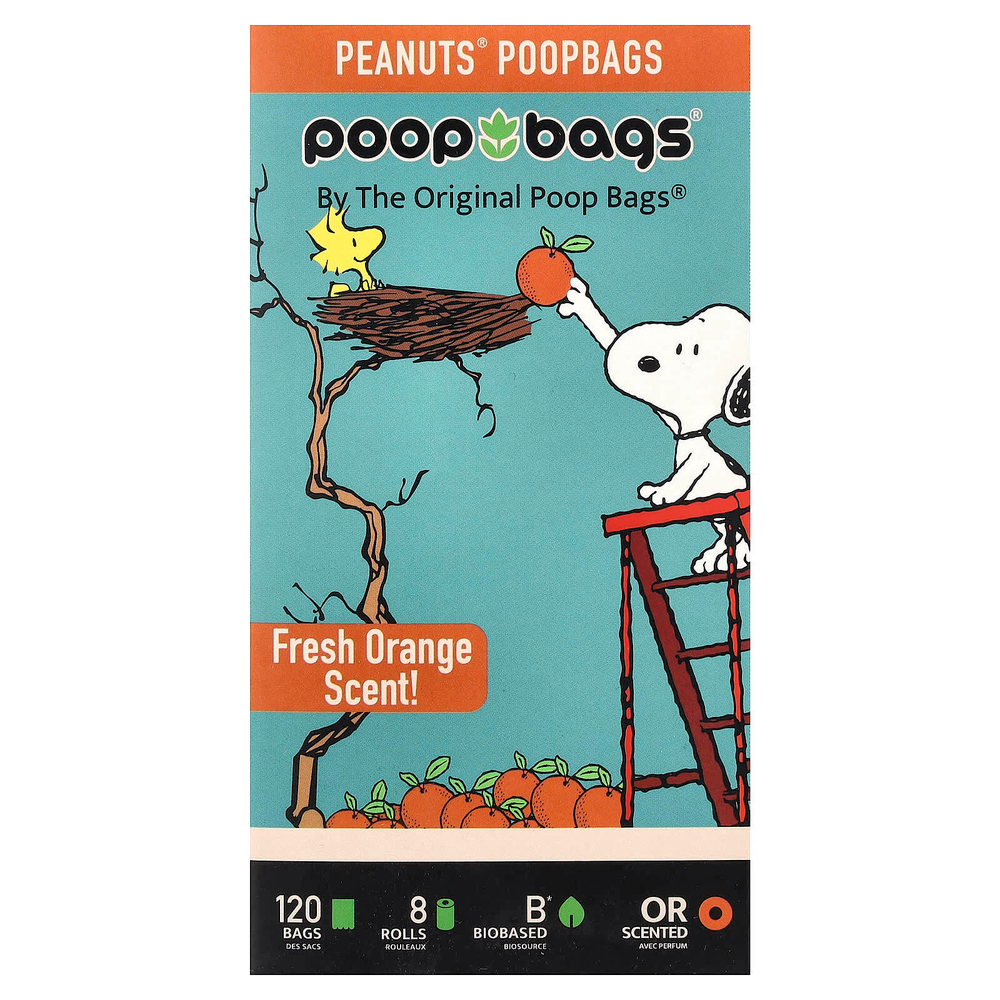 Original Poop Bags, Peanuts®, апельсин, 120 пакетиков