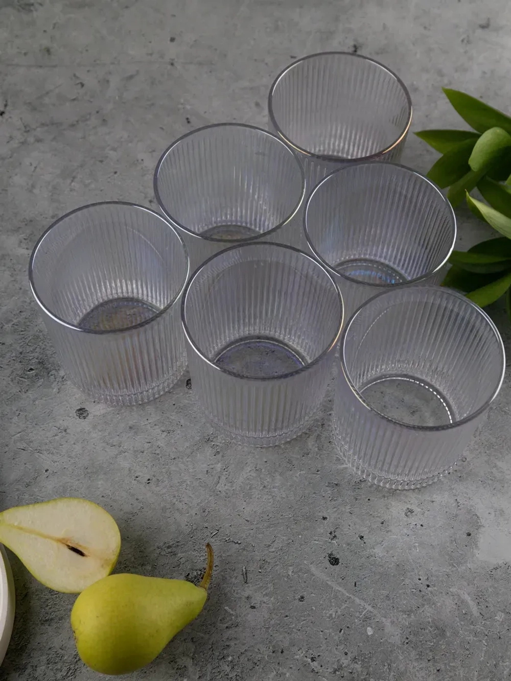 Набор ребристых бокалов для виски, 350 мл. 6 шт. перламутр