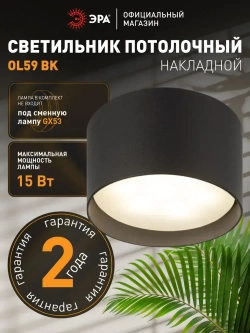 Светильник настенно-потолочный спот ЭРА SCULPTOR OL59 BK под лампу GX53 черный IP20