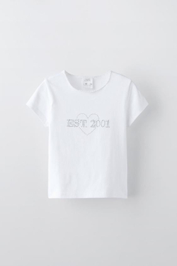 ZARA ФУТБОЛКА СО СТРАЗАМИ, БЕЛЫЙ