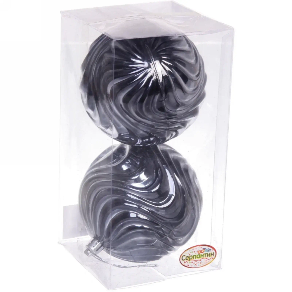 Новогодние шары 10 см (набор 2 шт) «Рельеф», графит