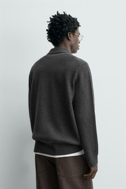 ZARA ТРИКОТАЖНОЕ ПОЛО НА МОЛНИИ, СЕРЫЙ МЕЛАНЖ