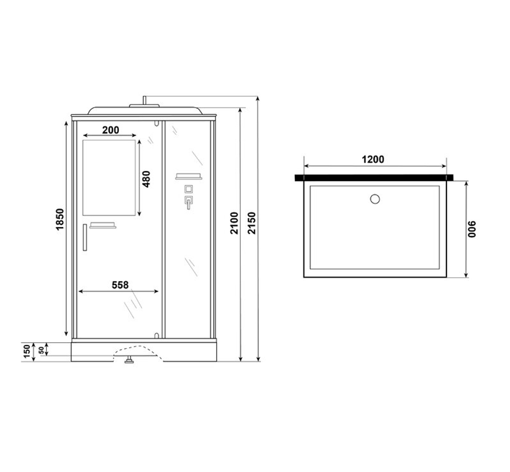 Душевая кабина Niagara Standart ST120/90/15Q/BL (120х90х215) прямоугольник,поддон 15см,распашная,проф.черный,3 места