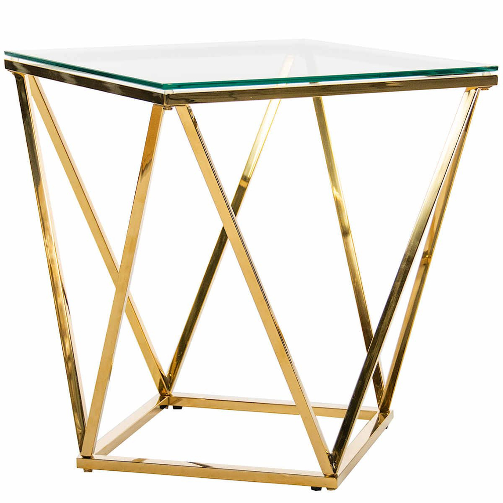 Столик журнальный LA ALTA CELESTE прозрачное стекло 50*50*55, каркас золото