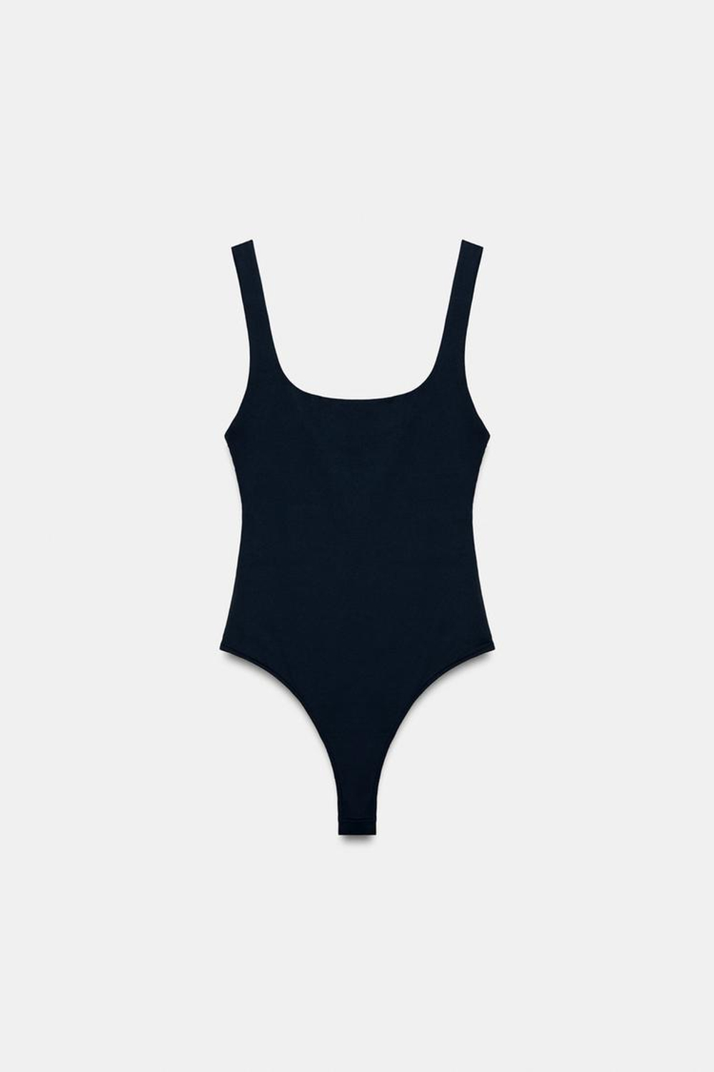 ZARA ЭЛАСТИЧНОЕ БОДИ С КВАДРАТНЫМ ВЫРЕЗОМ, СИНИЙ