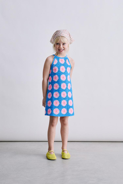 ZARA ПЛАТЬЕ ИЗ КРУЖЕВА КРОШЕ, СИНИЙ ЭЛЕКТРИК