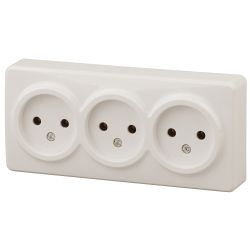 Розетка ЭРА Эксперт 11-2207-02 тройная 3х2P 16A-250В IP20 ОУ горизонт. слоновая кость | Эра Эксперт