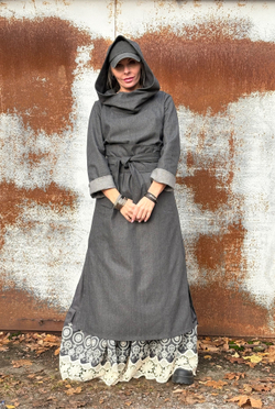 Юбка / с вышивкой / серый джинсовый