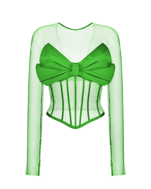 Блуза корсетного типа из шелка и сетки с бантом