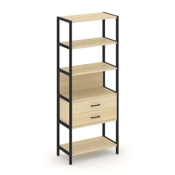 Shelf System Односекционный стеллаж пятиярусный с ящиками SN.STM-512 Акация Лорка/Металл Черный 810*
