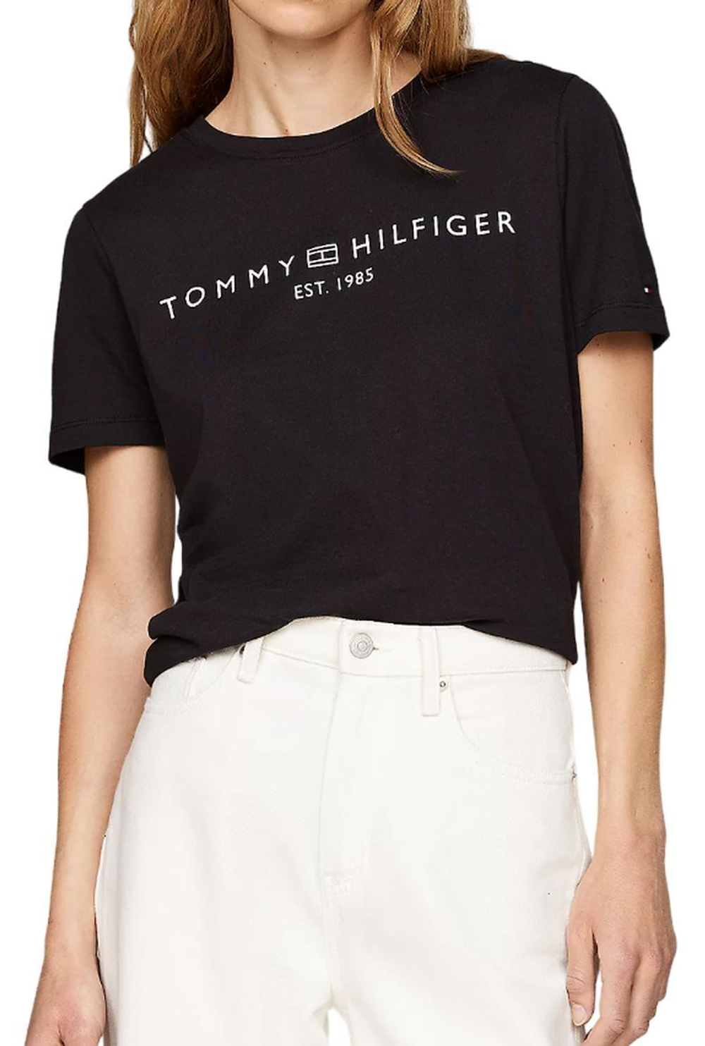 Женская теннисная футболка Tommy Hilfiger Regular Corp Logo C-NK SS - черный