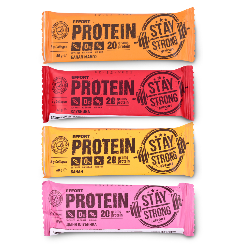 Батончик неглазированный Effort protein МИКС банан // банан/манго // клубника // дыня/клубника