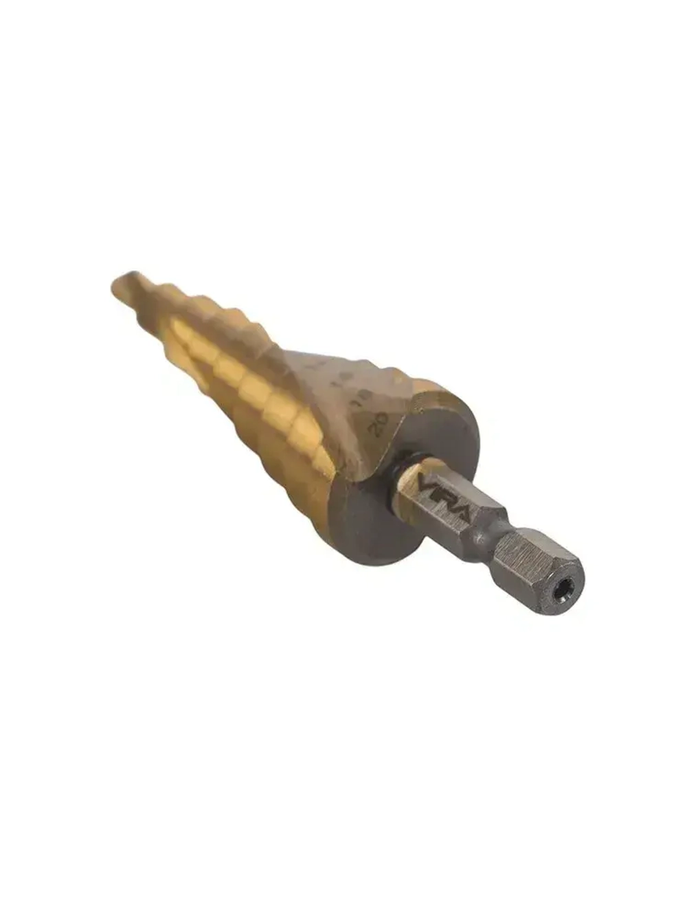 Сверло ступенчатое спиральное по металлу TiN с шестигранным хвостовиком 4-20 мм VIRA