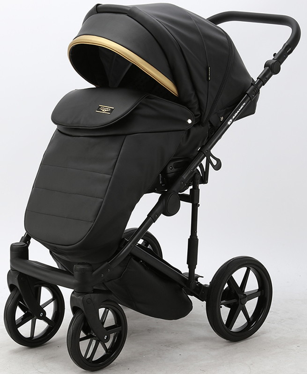 Детская коляска Adamex Rimini Deluxe 2 в 1 RI203 ЧЕРН.КОЖА+ЗОЛОТО.ОТДЕЛКА