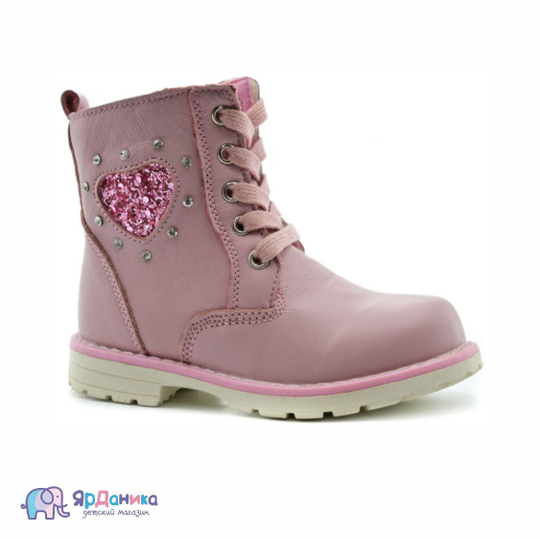 Демисезонные ботинки Орленок розовые с сердечком 6669-6