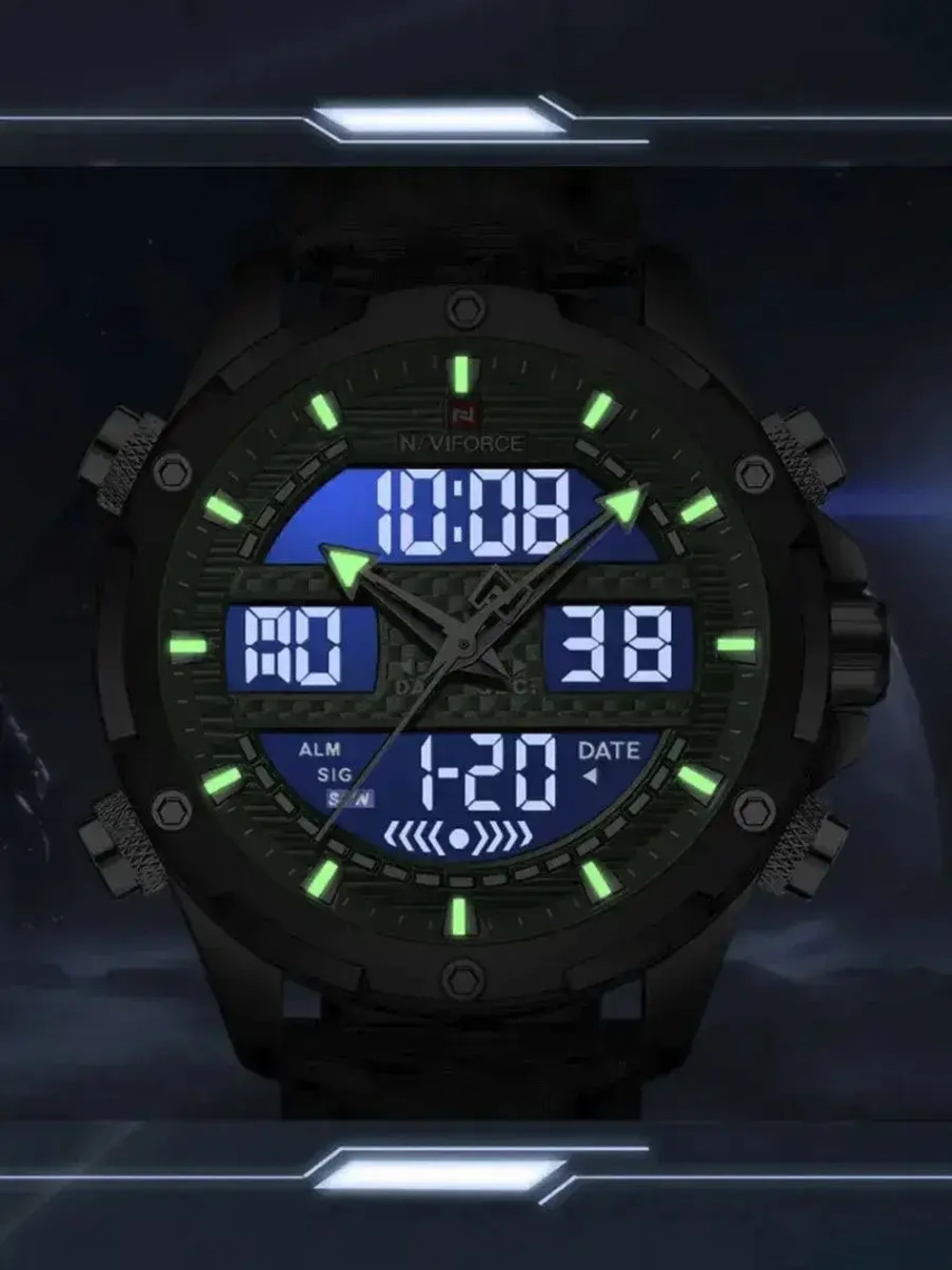 Подарочный набор - часы наручные кварцевые NAVIFORCE на кожаном ремешке, черный W8910-05