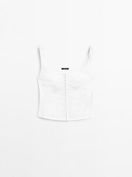 Massimo Dutti Топ-корсет из смесового хлопка, белый