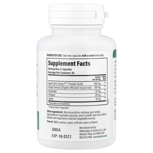 Kyolic, Aged Garlic Extract™, экстракт выдержанного чеснока, для очищения организма и улучшения пищеварения, формула 102, 100 растительных капсул