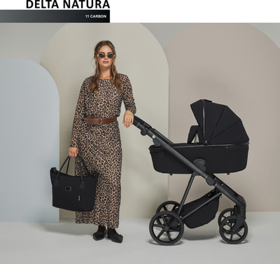 Универсальная детская коляска ADAMEX DELTA NATURA (2в1) - DN-11-CARBON (Черная ткань-черная рама)