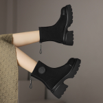 D FUSE SCANDINAVIA Stretch & Sock Boots Cow Split Leather Ankle Boots Women"s Black