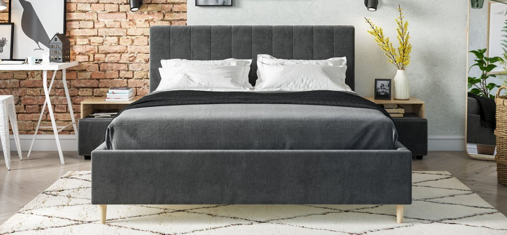 Кровать Сканди велюр Monolit серая