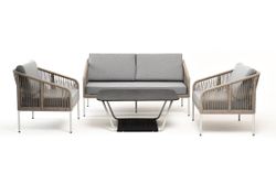 "Канны" лаунж-зона 4-местная из роупа со столом "Глория" (серый гранит), каркас алюминиевый светло-серый, роуп серый меланж