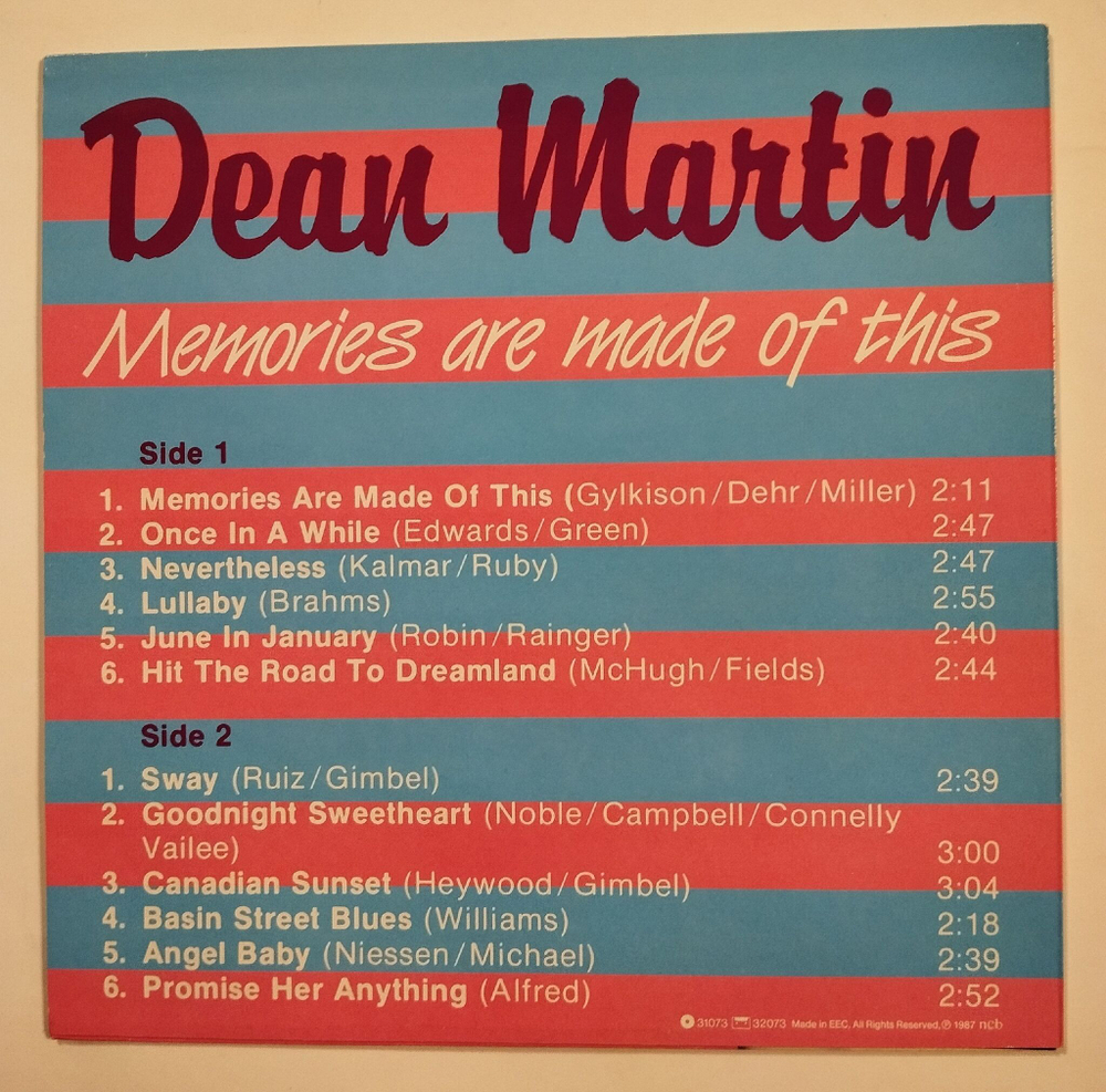 Винтажная виниловая пластинка LP Dean Martin Memories Are Made Of This (Sweden 1987)