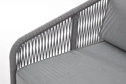 "Канны" диван модульный плетеный из роупа, каркас алюминий белый, роуп светло-серый круглый, ткань светло-серая