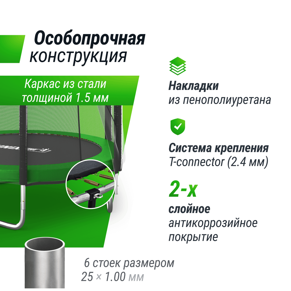 Батут UNIX Line Simple 8 ft (244 см) с внешней защитной сеткой, зеленый