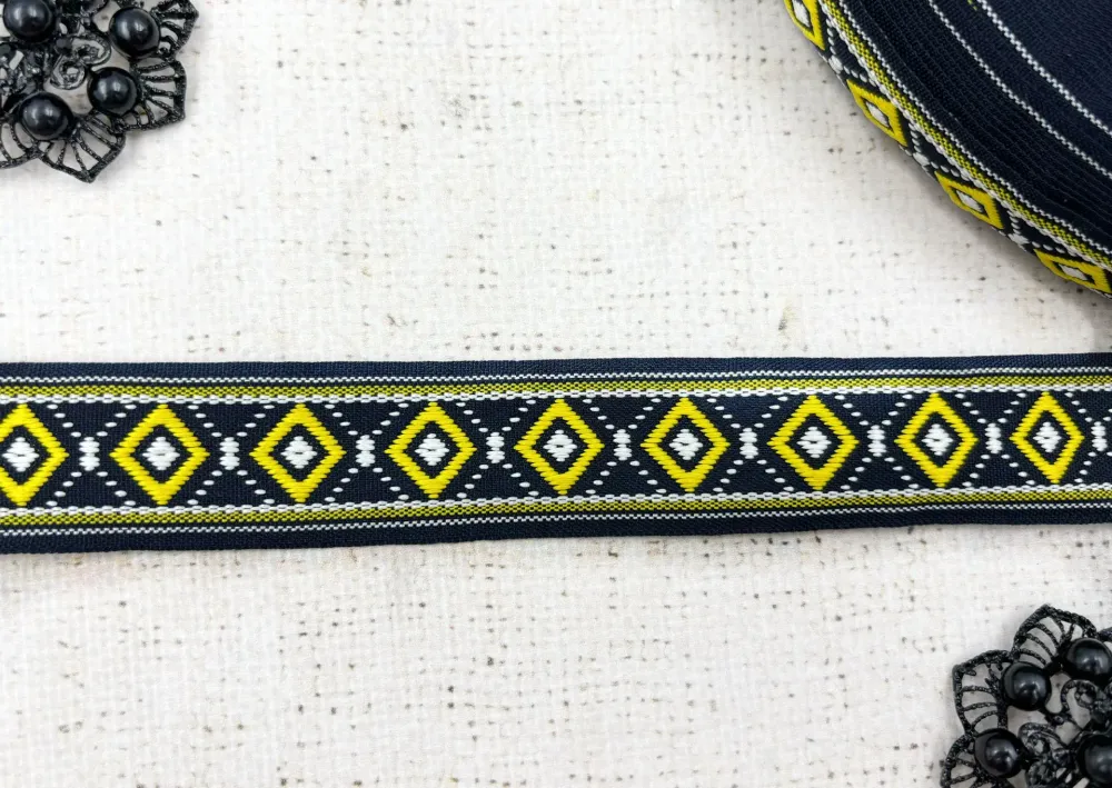 Тесьма жаккард, ш. 3 см, чёрный/жёлтый