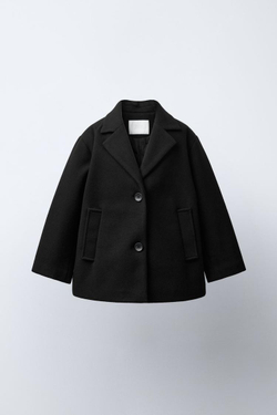 ZARA ПАЛЬТО ИЗ ШЕРСТЯНОЙ ТКАНИ, ЧЕРНЫЙ