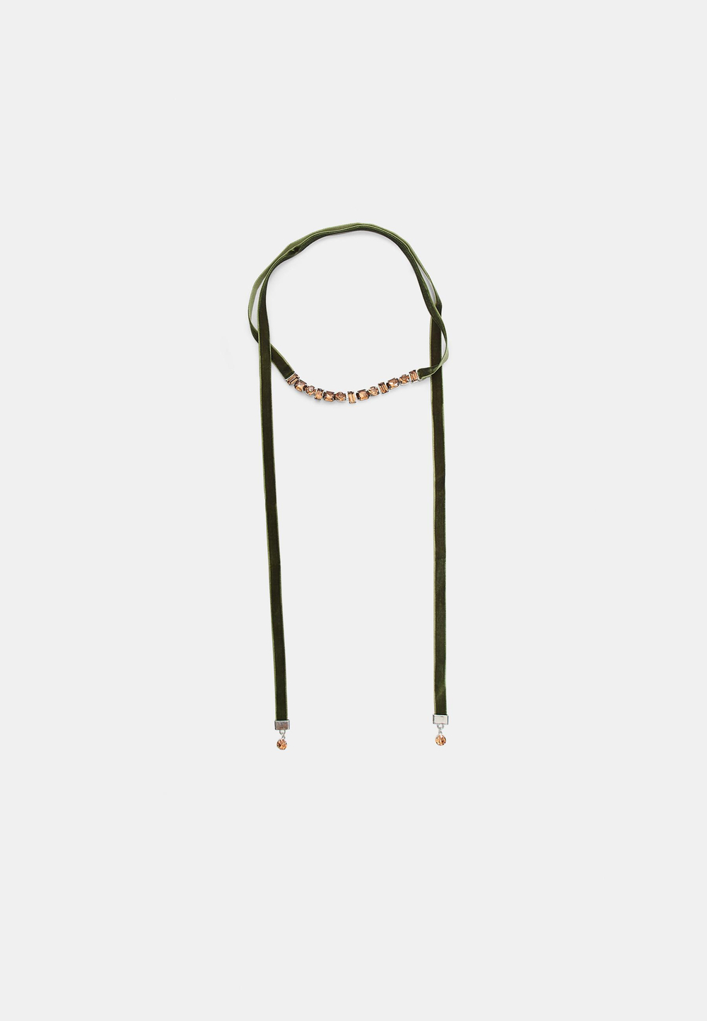 STRADIVARIUS Ожерелье-лариат со стразами и контрастным бархатом, зеленый