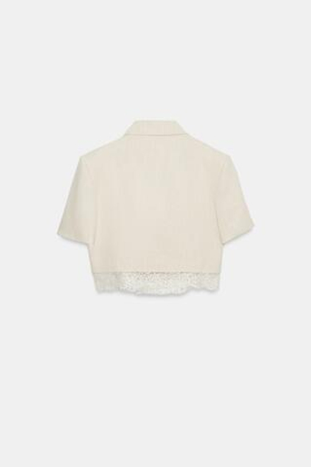 ZARA КОРОТКИЙ БЛЕЙЗЕР С КРУЖЕВОМ, СВЕТЛО-БЕЖЕВЫЙ