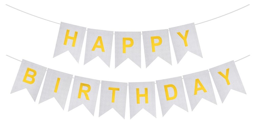 Гирлянда Флажки, Happy Birthday (фактура точки), Серебро/Золото, Металлик, 500 см, 16*12 см, 1 упак.