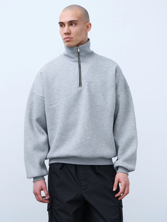 Свитшот с воротником на молнии с начесом (серый меланж)