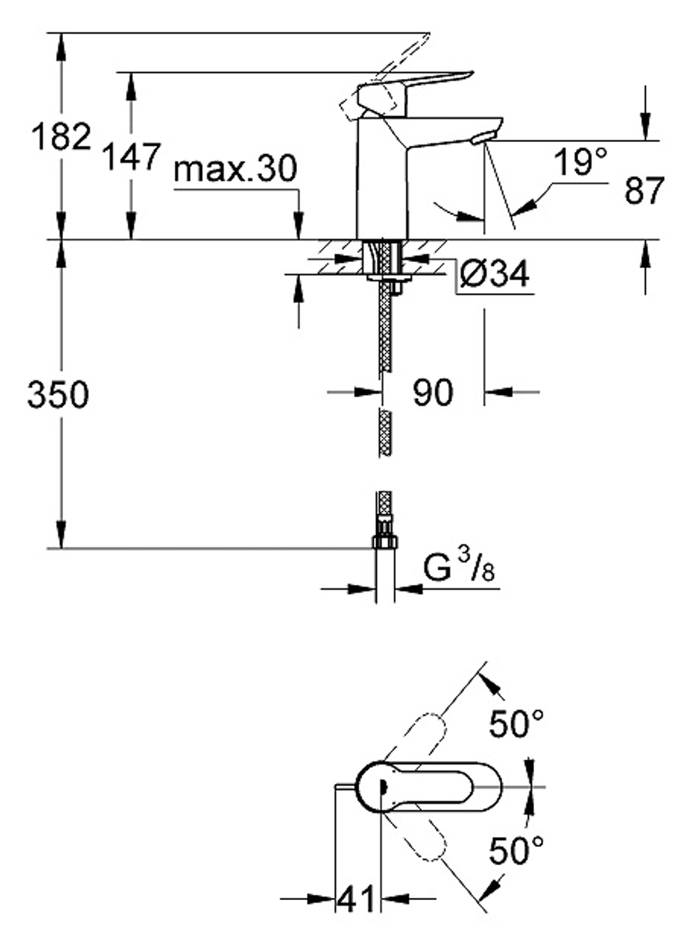 Смеситель для раковины стандартный GROHE BauEdge 23330000