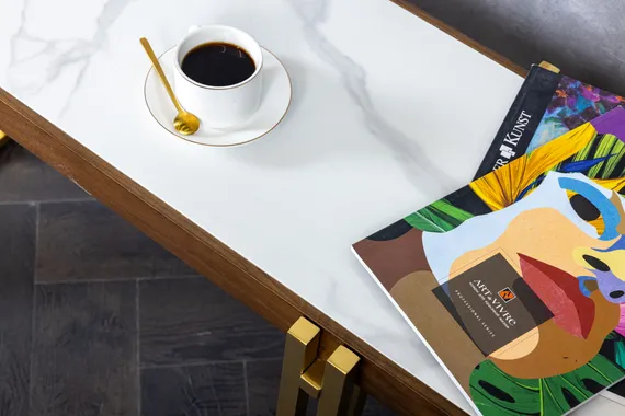 Консоль Jazz, 143х78 см, шпон американского ореха, мрамор