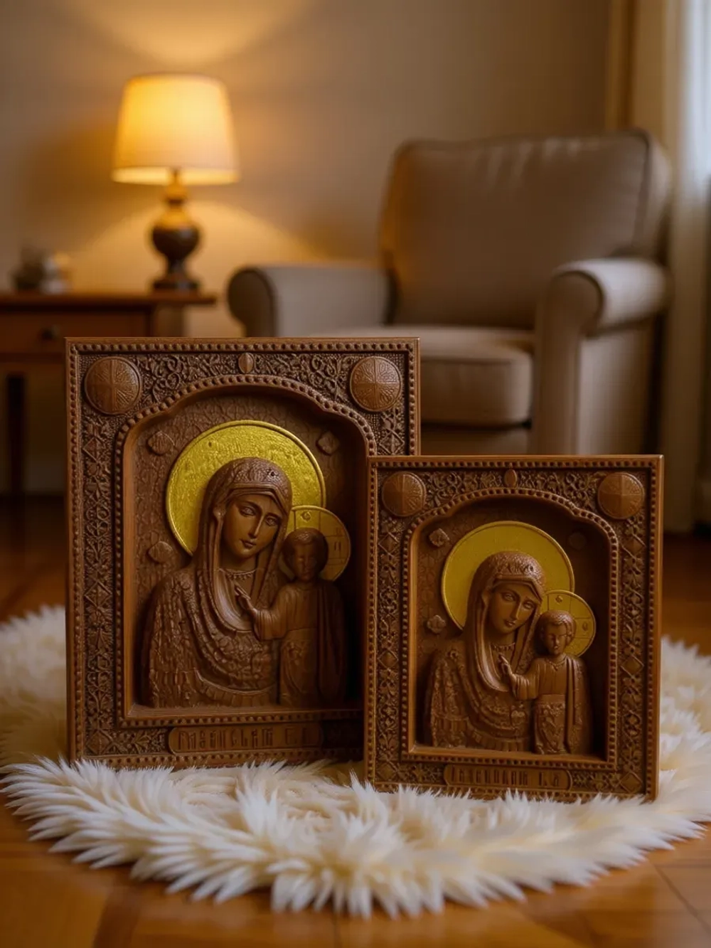 Освященная Икона Казанской Божией Матери 14х17.4см дуб - Км