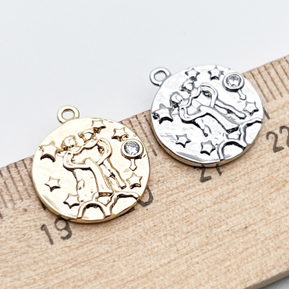 Подвеска Знак Зодиака Близнецы, цвет золото, фианит, размер 16*14 мм, цена за 1 шт