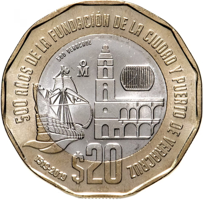 МЕКСИКА, 2019, 20 ПЕСО [БИМЕТАЛЛ] [UNC]