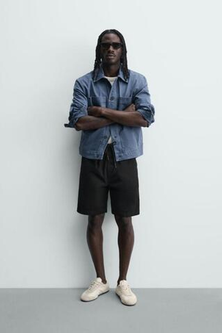 ZARA ШОРТЫ RELAXED FIT С ЭФФЕКТОМ ПОТЕРТОСТИ, ЧЕРНЫЙ