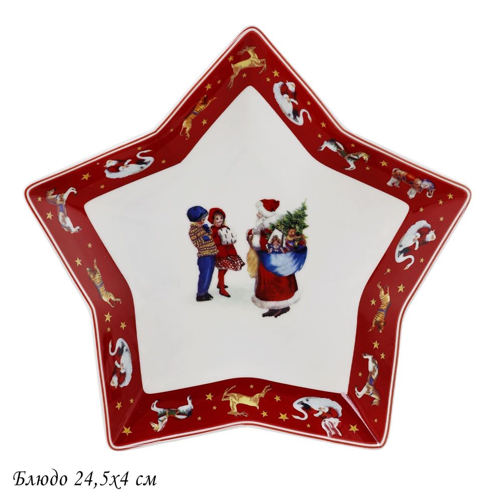 Lenardi 305-200 Блюдо 24,5х4см НОВЫЙ ГОД в под.уп.(х24)Фарфор