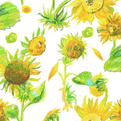 Бесшовный паттерн с подсолнухами восковыми мелками