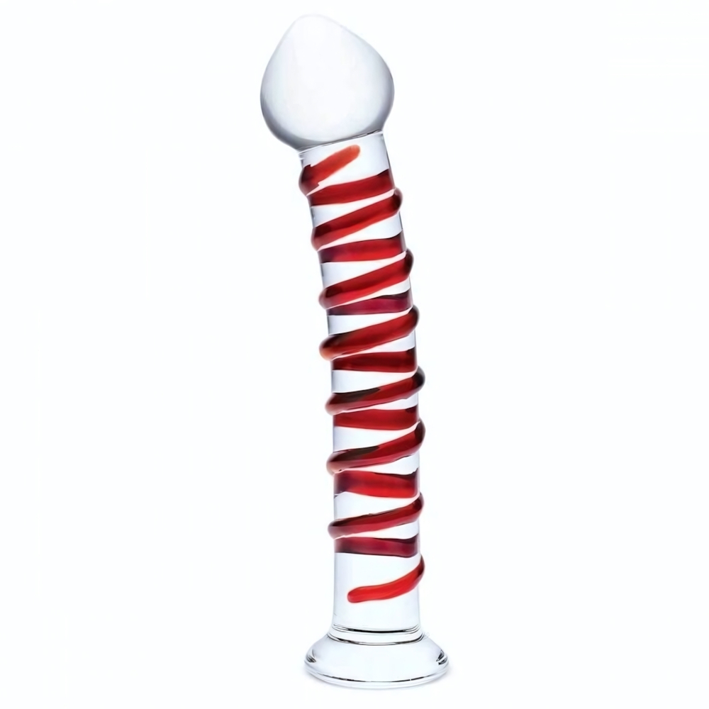 Прозрачный стимулятор с красной спиралью 10 Mr. Swirly Dildo - 25,4 см. (Цвет: прозрачный)