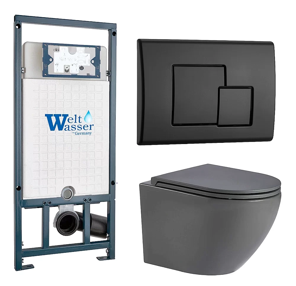Унитаз с инсталляцией WeltWasser MARBERG 507 + MERZBACH 043 MT-GR + MAR 507 SE MT-BL
