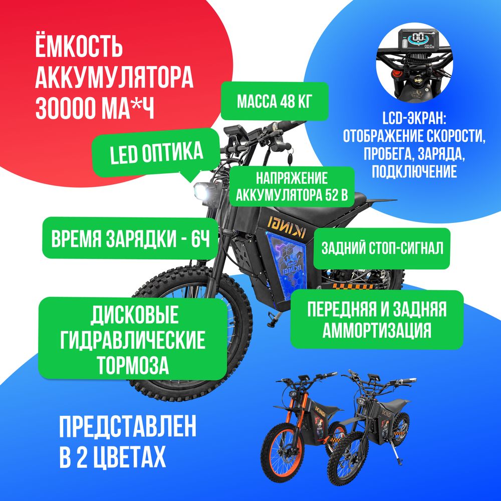 Электромотоцикл IKINGI WISH 01 1500W (52V/30Ah) - Чёрный Электромотоцикл IKINGI WISH 01 1500W (52V/30Ah) - Чёрный фото №4