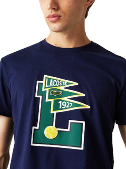 Мужская теннисная футболка Lacoste Crew Neck Pennants L Badge Cotton T-Shirt M - navy