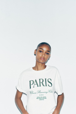 ZARA ФУТБОЛКА С ВЫШИВКОЙ "PARIS", БЕЛЫЙ