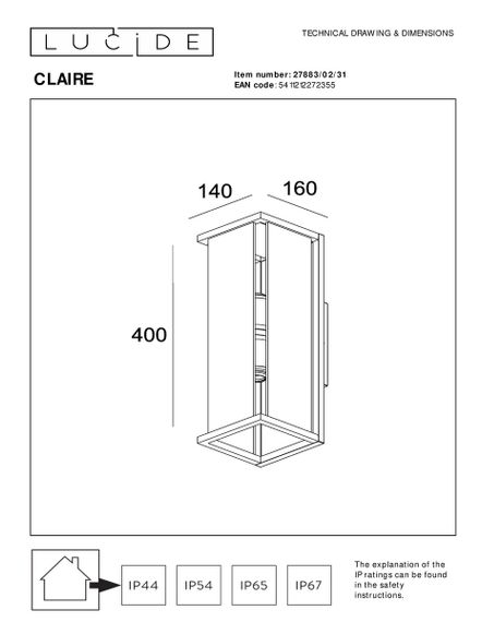Уличный настенный светильник Lucide Claire 27883/02/31