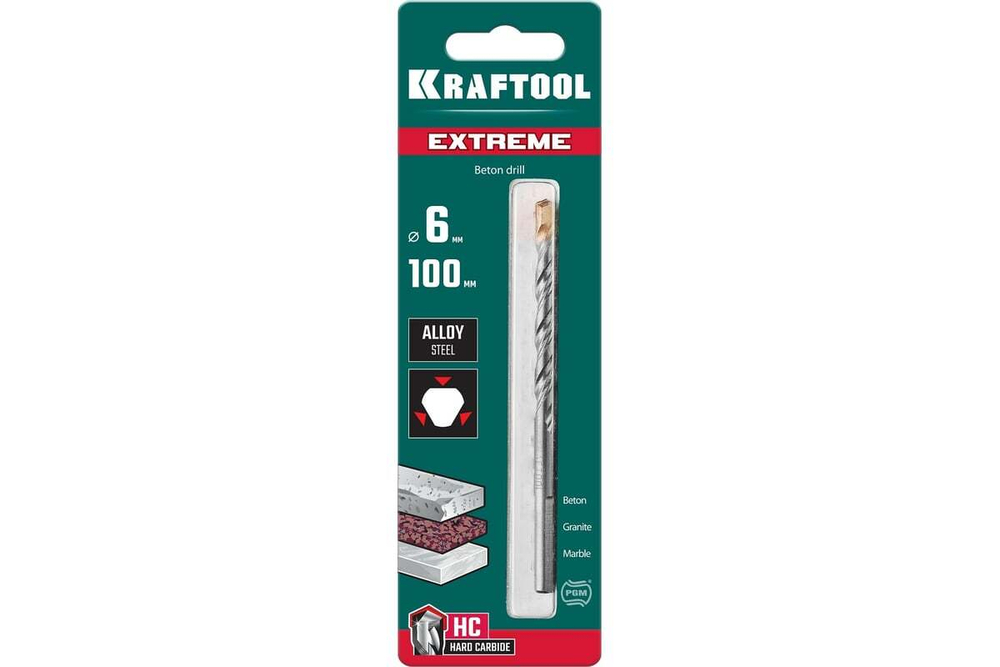 Сверло по бетону 6х100 3-х гранный хвостовик KRAFTOOL EXTREME